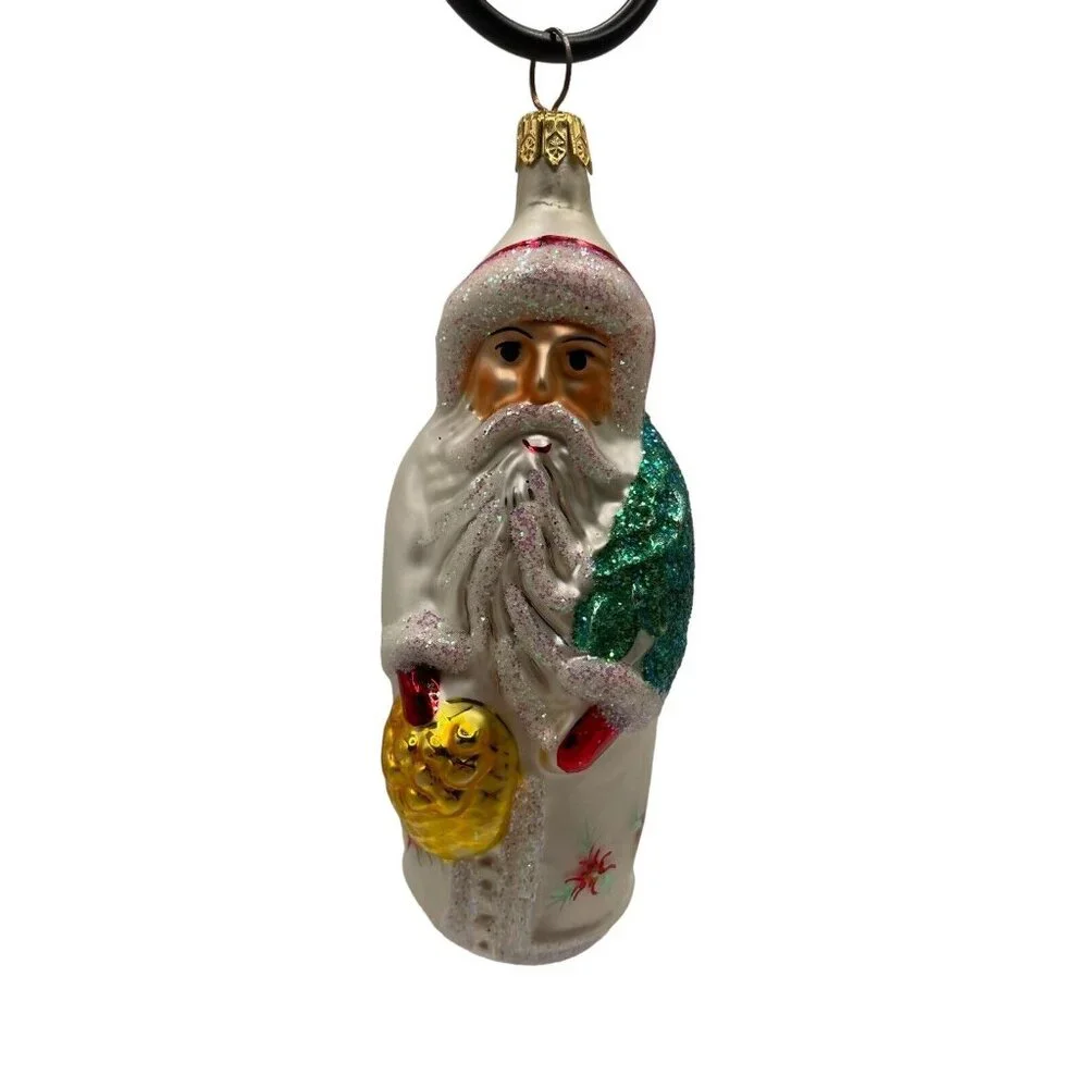 Christopher Radko Poinsettia Santa White Christmas Ornament 5” RETIRED 1991‎ VTG